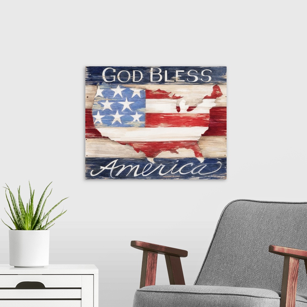 A modern room featuring Honor the flag with this rustic feeling Americana painting/