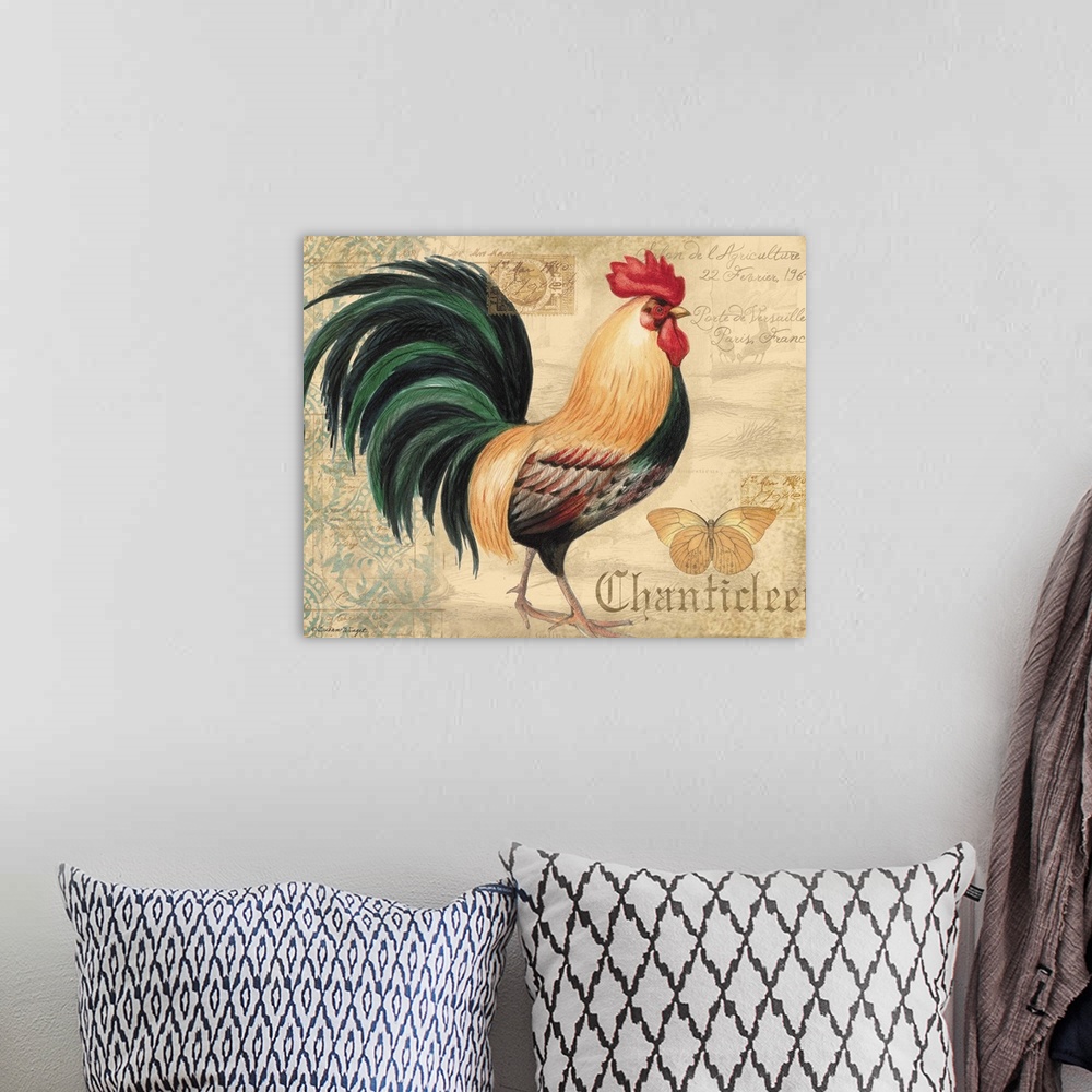 A bohemian room featuring Classic rooster adds a touch of country to your decor!
