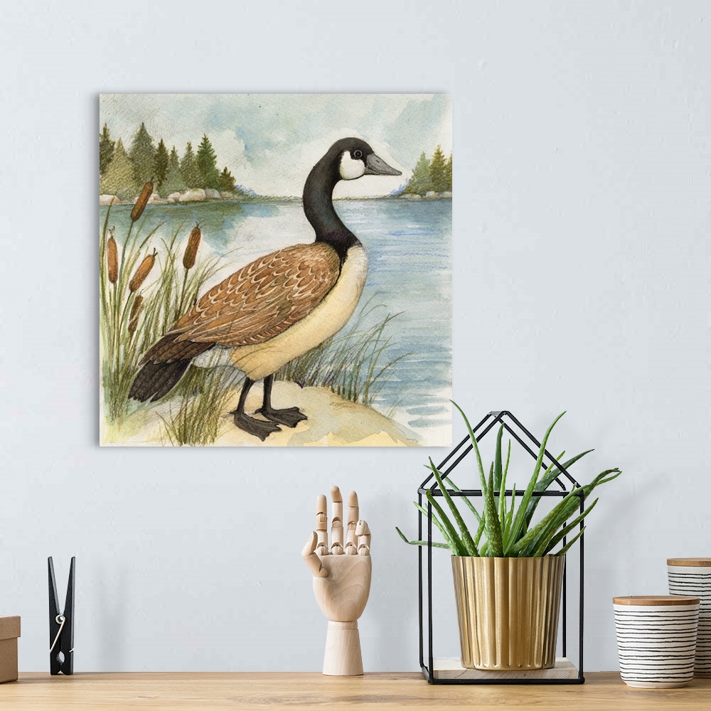 A bohemian room featuring Lovely painterly treatment of a Goose at the Lake