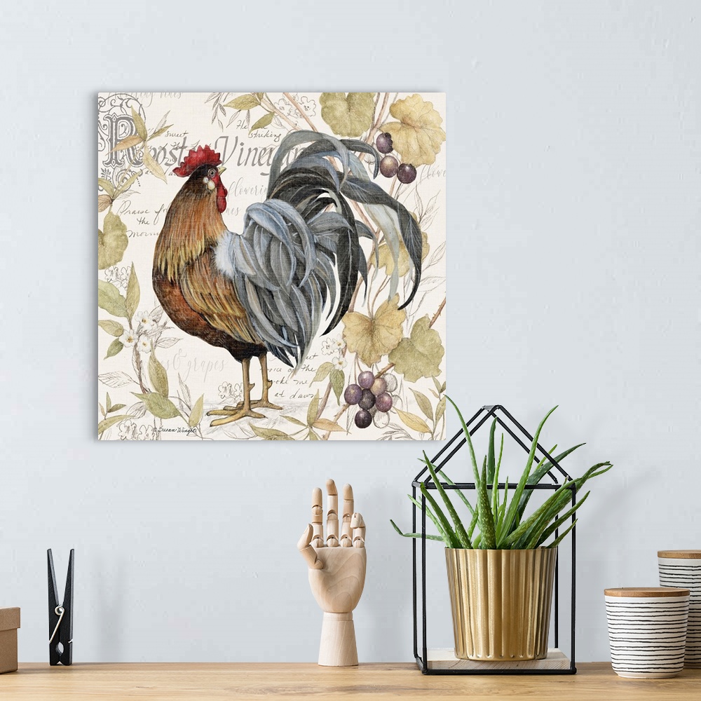 A bohemian room featuring This softly colored rooster is a perfect neutral palette for your home decor.