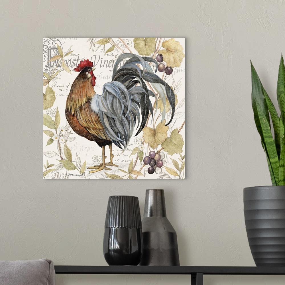 A modern room featuring This softly colored rooster is a perfect neutral palette for your home decor.