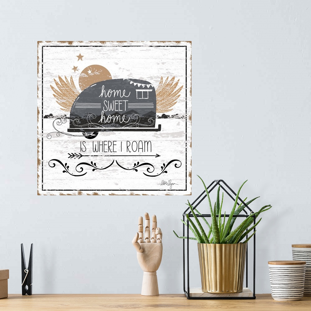A bohemian room featuring Bring out your inner Happy Camper with this rustic art!