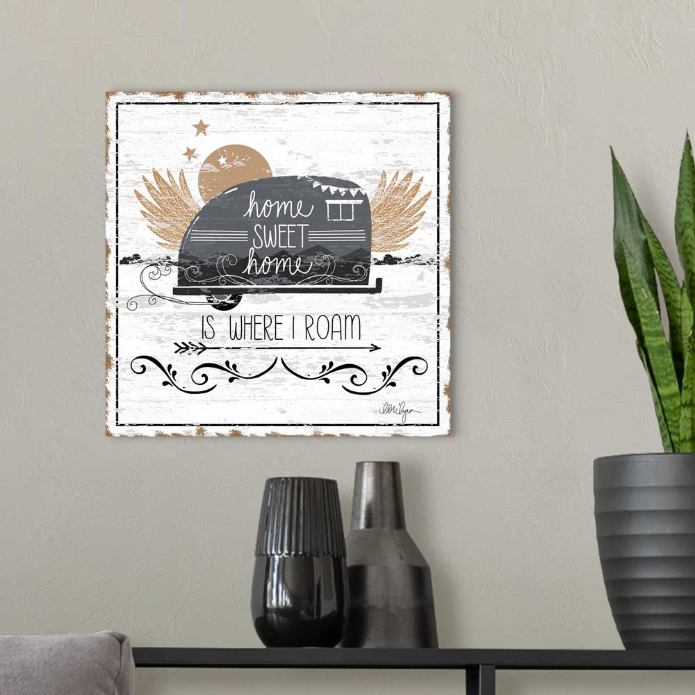 A modern room featuring Bring out your inner Happy Camper with this rustic art!