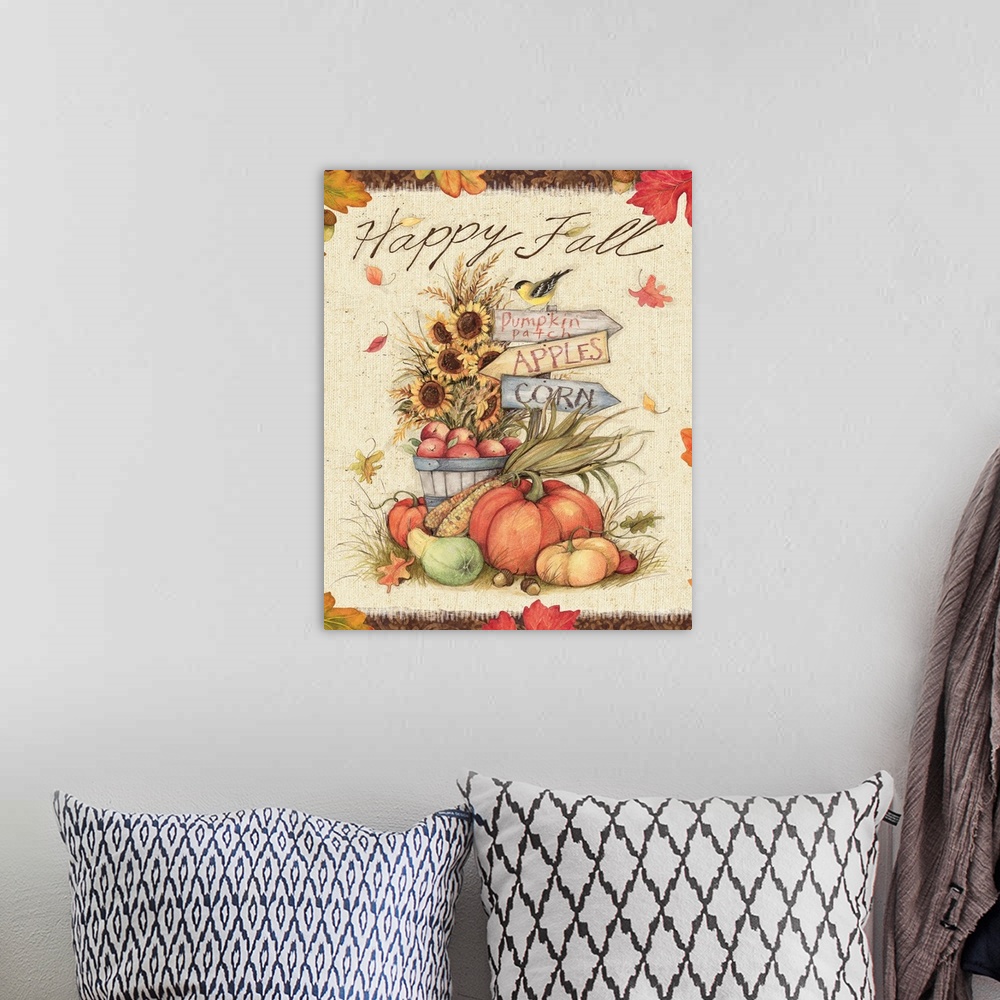 A bohemian room featuring Charming vignette of a farm stand harvest scene!