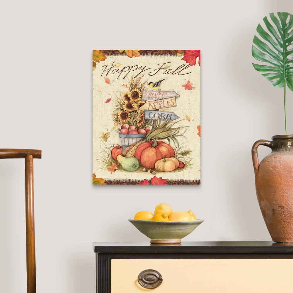 A traditional room featuring Charming vignette of a farm stand harvest scene!