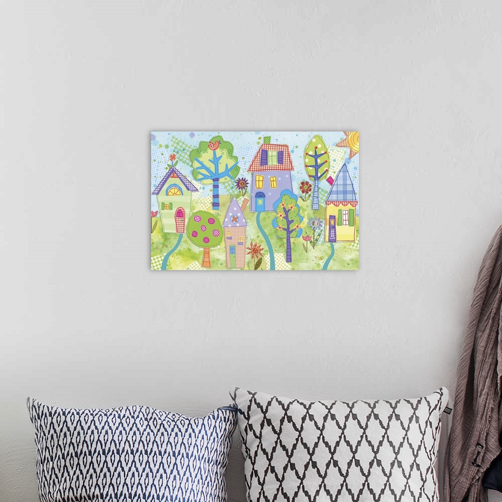 A bohemian room featuring Make your child's room a Happy Land with this happy scene