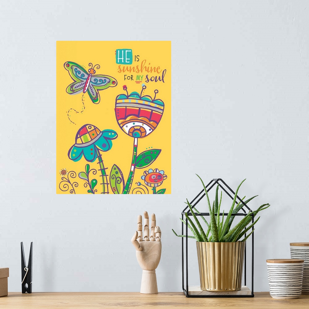 A bohemian room featuring Colorful floral arrangement with meaningful Scripture excerpts.