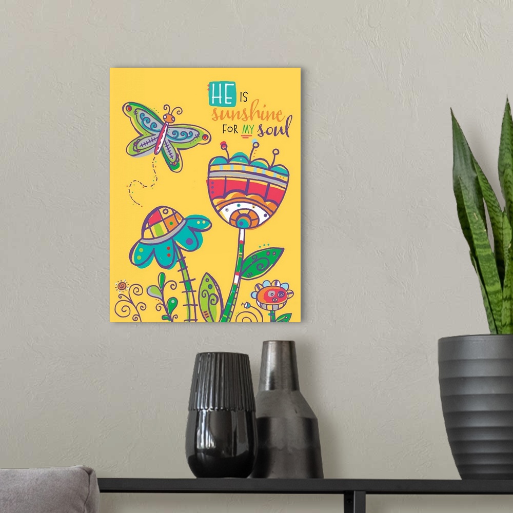 A modern room featuring Colorful floral arrangement with meaningful Scripture excerpts.