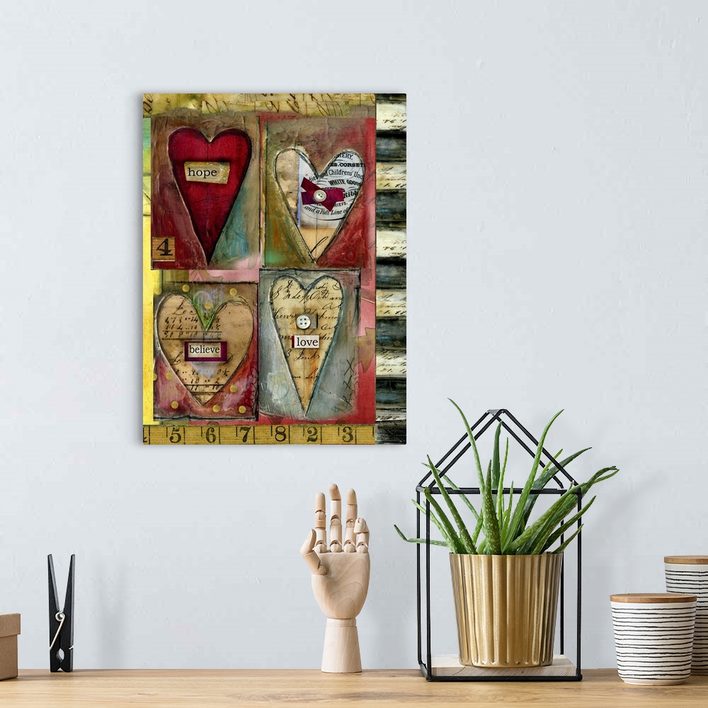 A bohemian room featuring Heart collage with sentiment, beautiful for any room