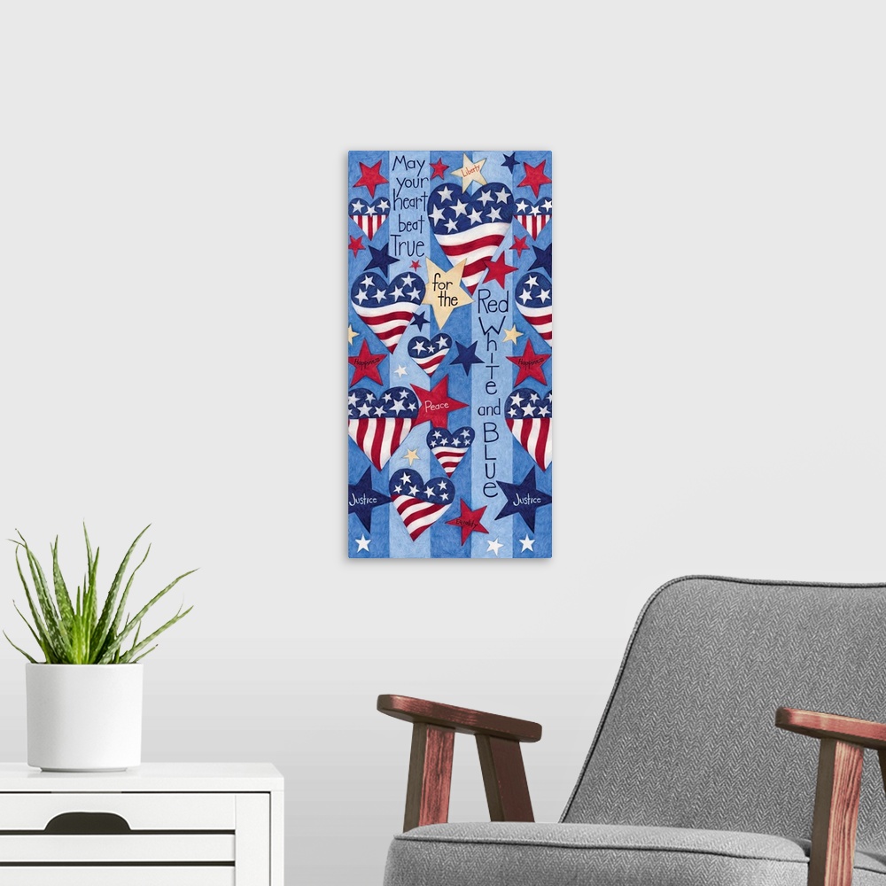 A modern room featuring Patriotic collage treatment that is all about the US of A.
