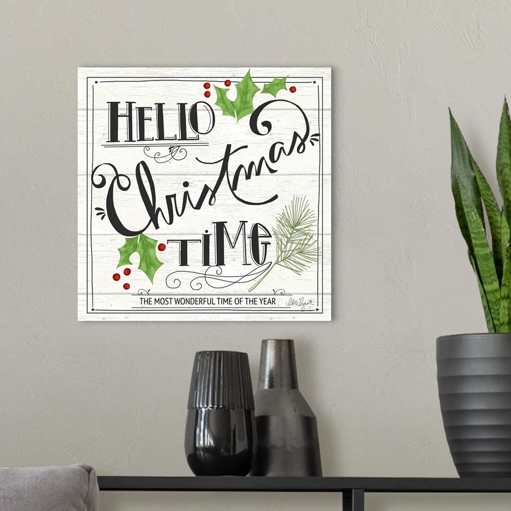 A modern room featuring Hello Christmas Time