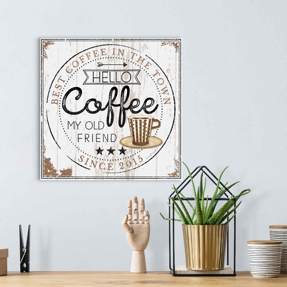 A bohemian room featuring Hello Coffee