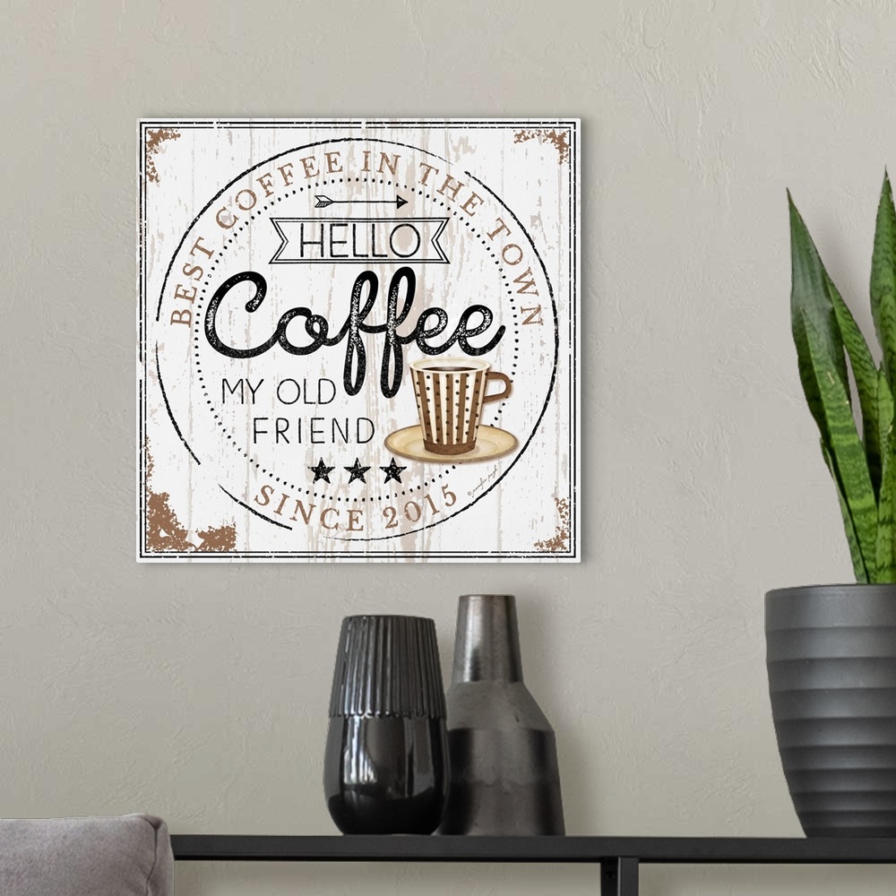 A modern room featuring Hello Coffee