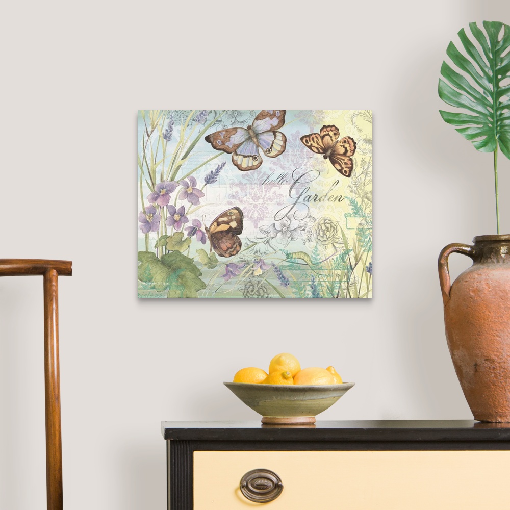 A traditional room featuring Lovely botanical butterfly art subtly infuses nature into the home.