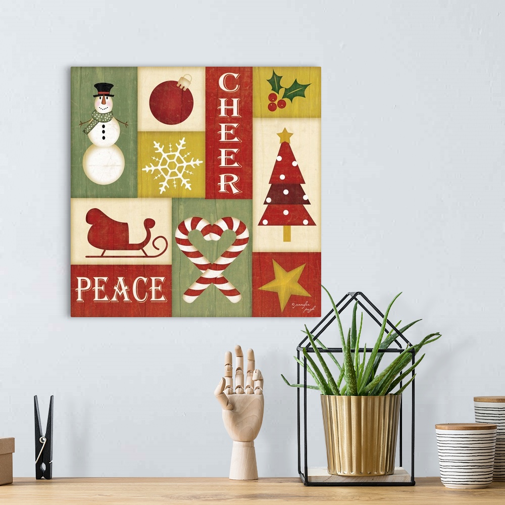 A bohemian room featuring Holiday sentiments and designs on a colorful background.