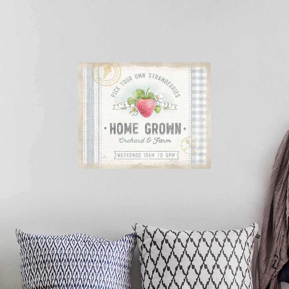 A bohemian room featuring Vintage farmhouse signage evokes sophisticated country style