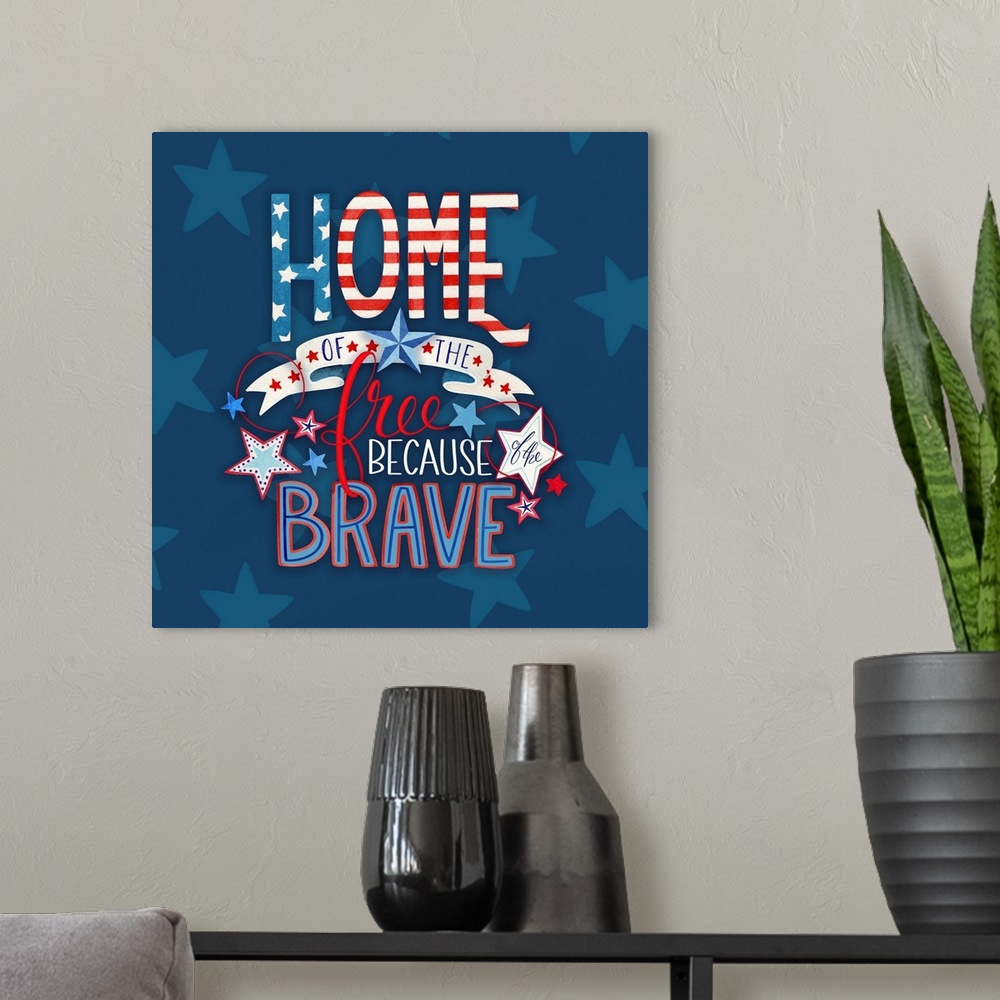A modern room featuring Home Of The Free Because Of The Brave