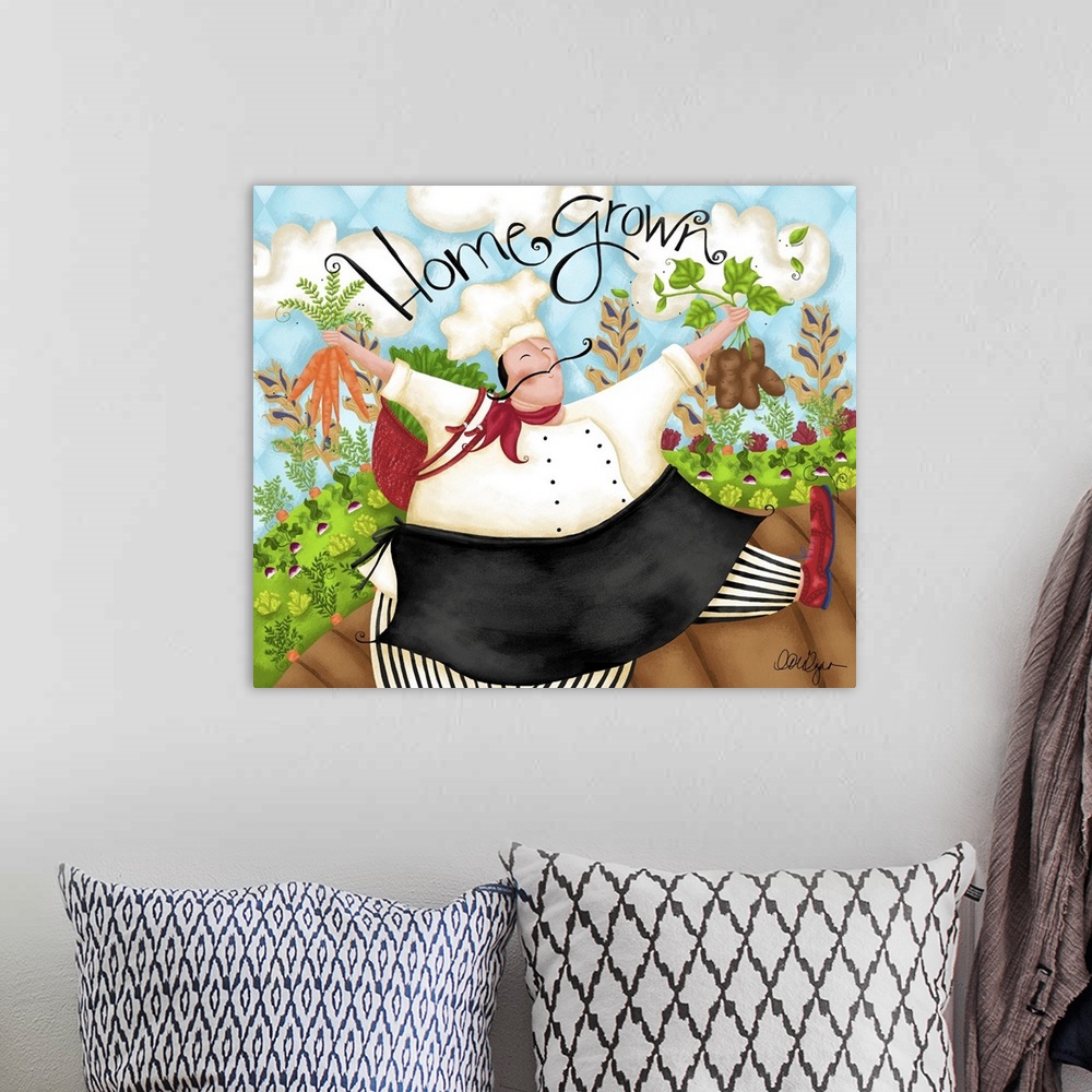 A bohemian room featuring This chef in his garden will add a colorful, fun touch to any kitchen.