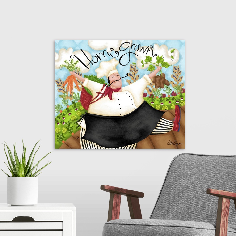 A modern room featuring This chef in his garden will add a colorful, fun touch to any kitchen.