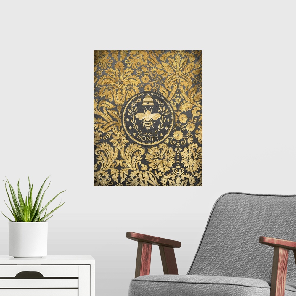 A modern room featuring Vintage Bee art in classic home decor palette.