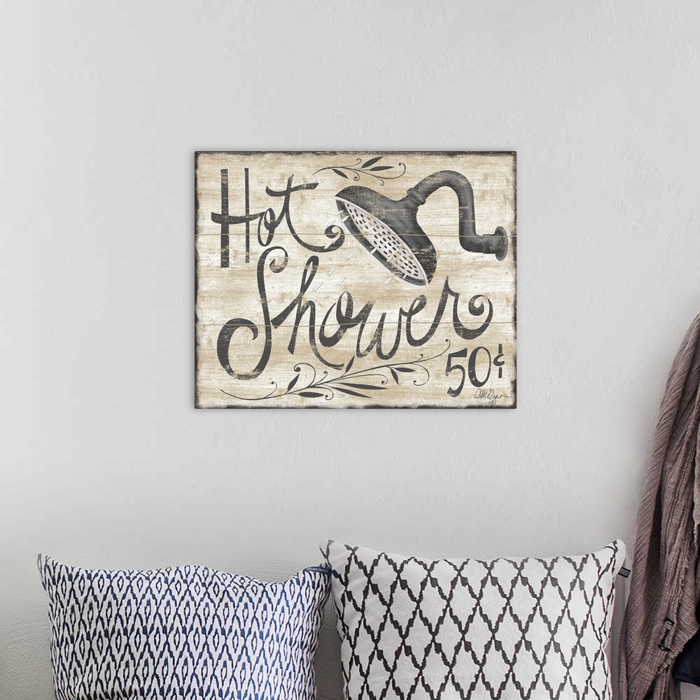 A bohemian room featuring Fun sign art for any Bathroom!