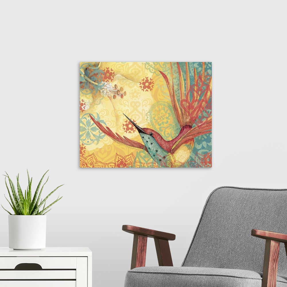 A modern room featuring The delicate hummingbird gets star treatment in this piece of art.