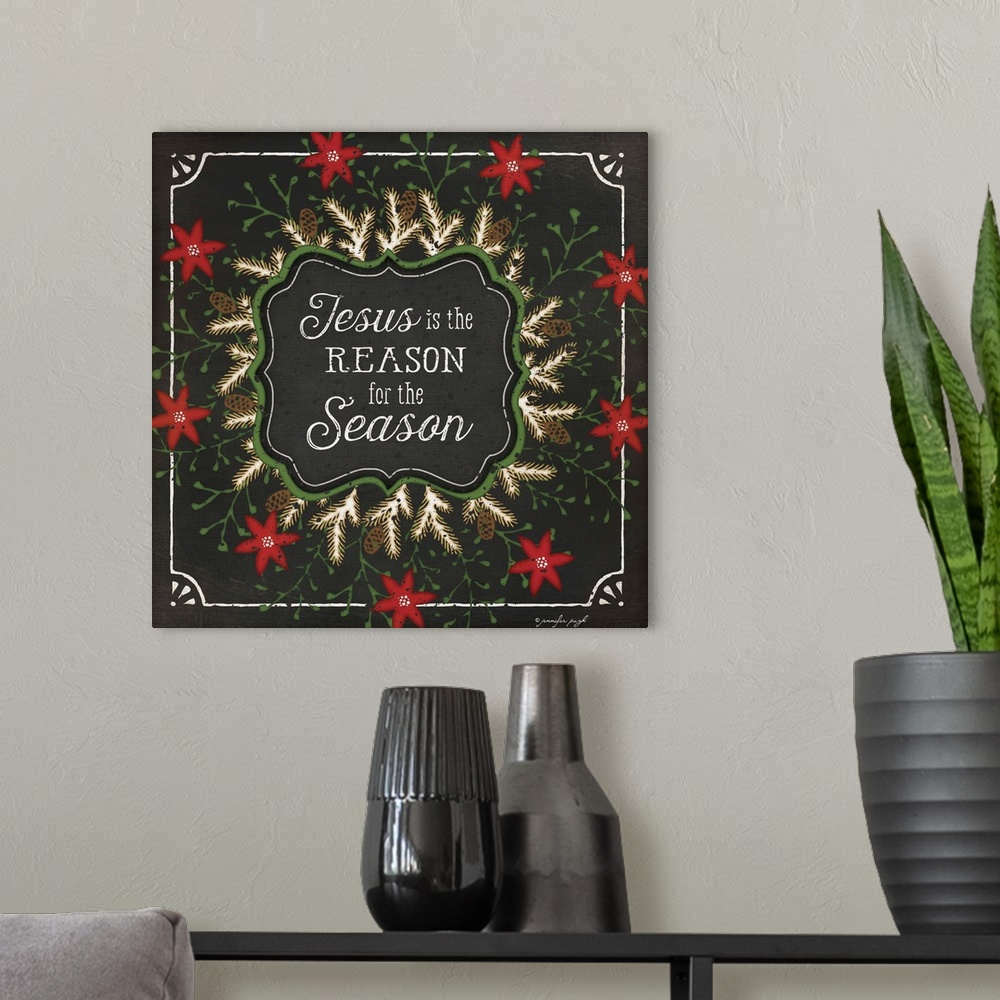 A modern room featuring Holiday themed home decor artwork.