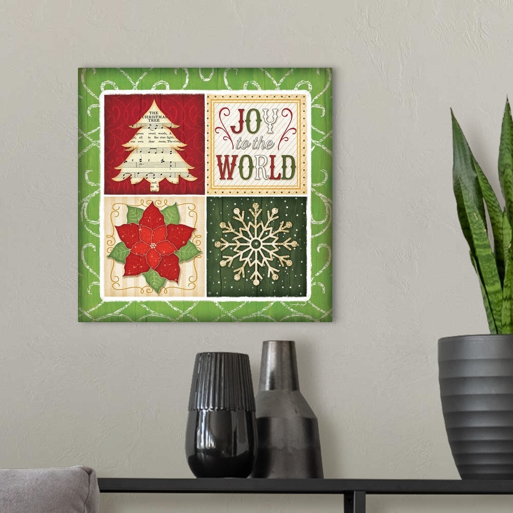 A modern room featuring Contemporary holiday themed home decor art.