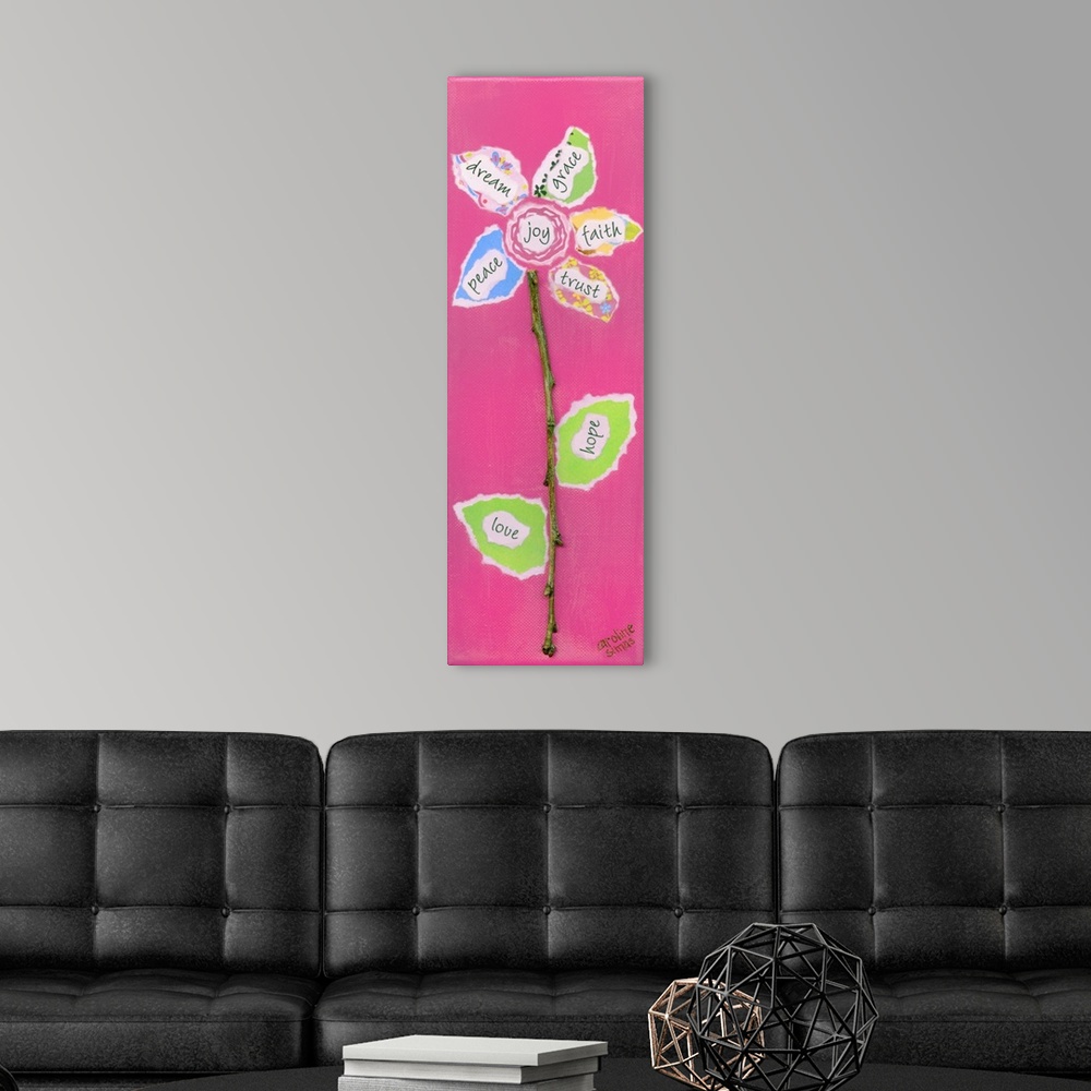 A modern room featuring Flower panel with inspirational message