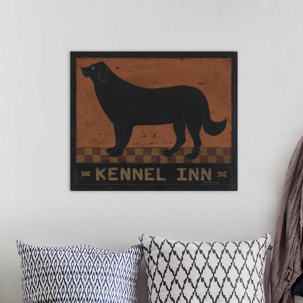 A bohemian room featuring Americana dog image by renowned folk artist Warren Kimble