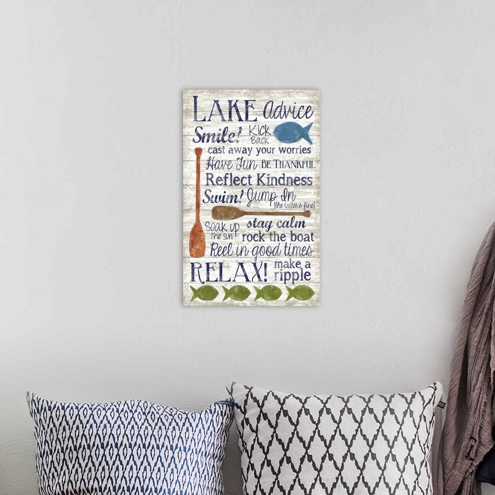 A bohemian room featuring Fun retro sign art perfect for your cabin, lake house or den!