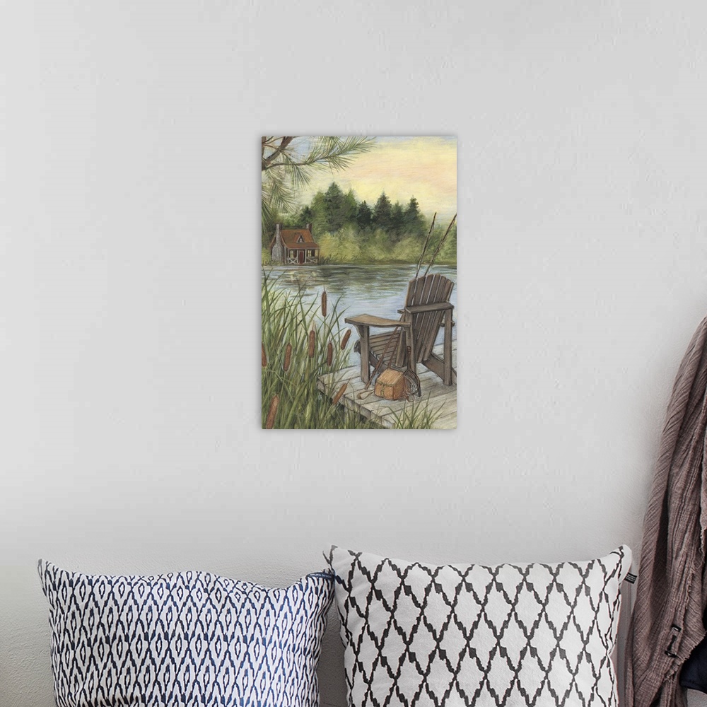 A bohemian room featuring A lakeside scene that speaks of quite interludes with nature.