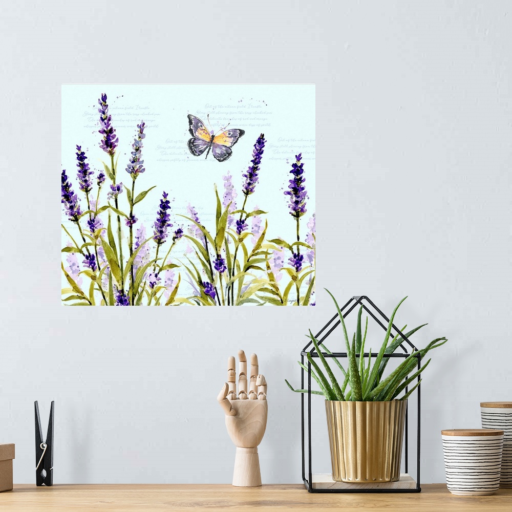 A bohemian room featuring A butterly floats about these lovely lavender stems.