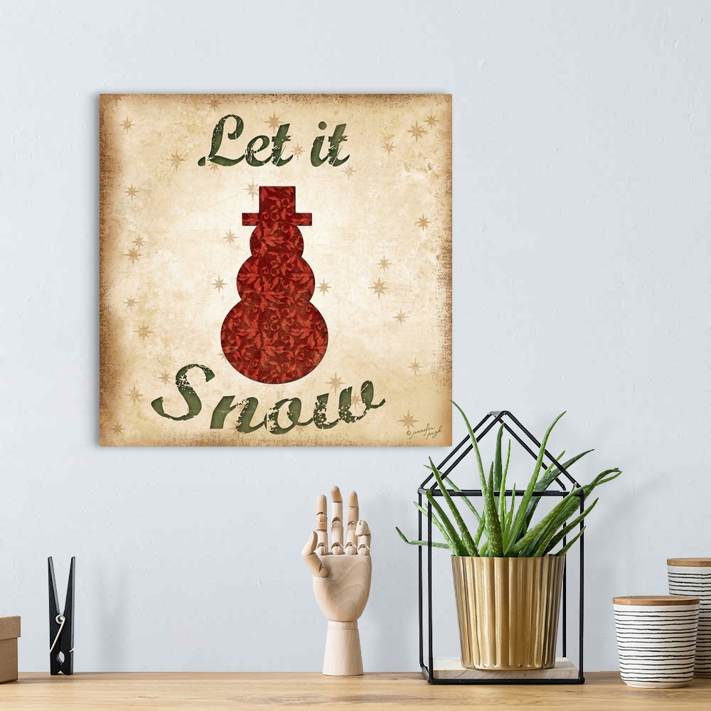 A bohemian room featuring Winter sentiment with a snowman silhouette and neutral background.