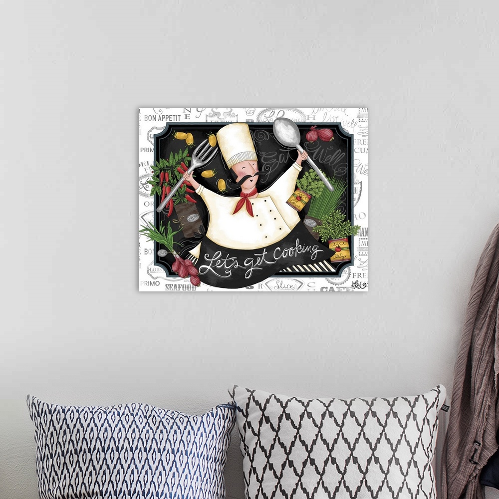 A bohemian room featuring Celebrate cooking with this fun piece of art, perfect for kitchen decor!
