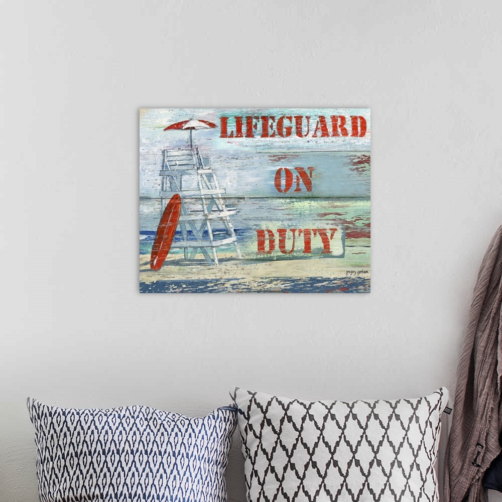 A bohemian room featuring Vintage beach sign brings the ocean in to your den, study, bar or rec room.