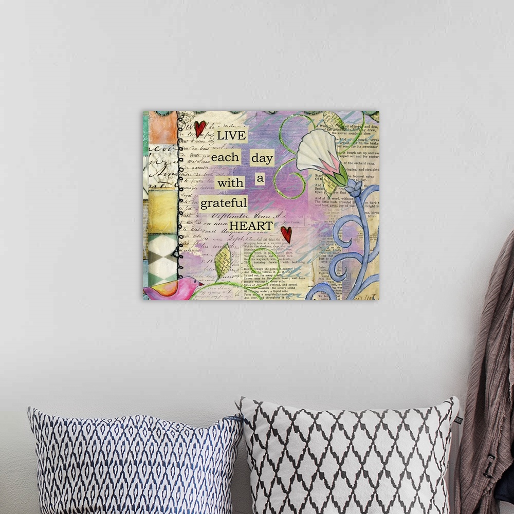 A bohemian room featuring Inspirational sentiment with whimsical nature-themed motif