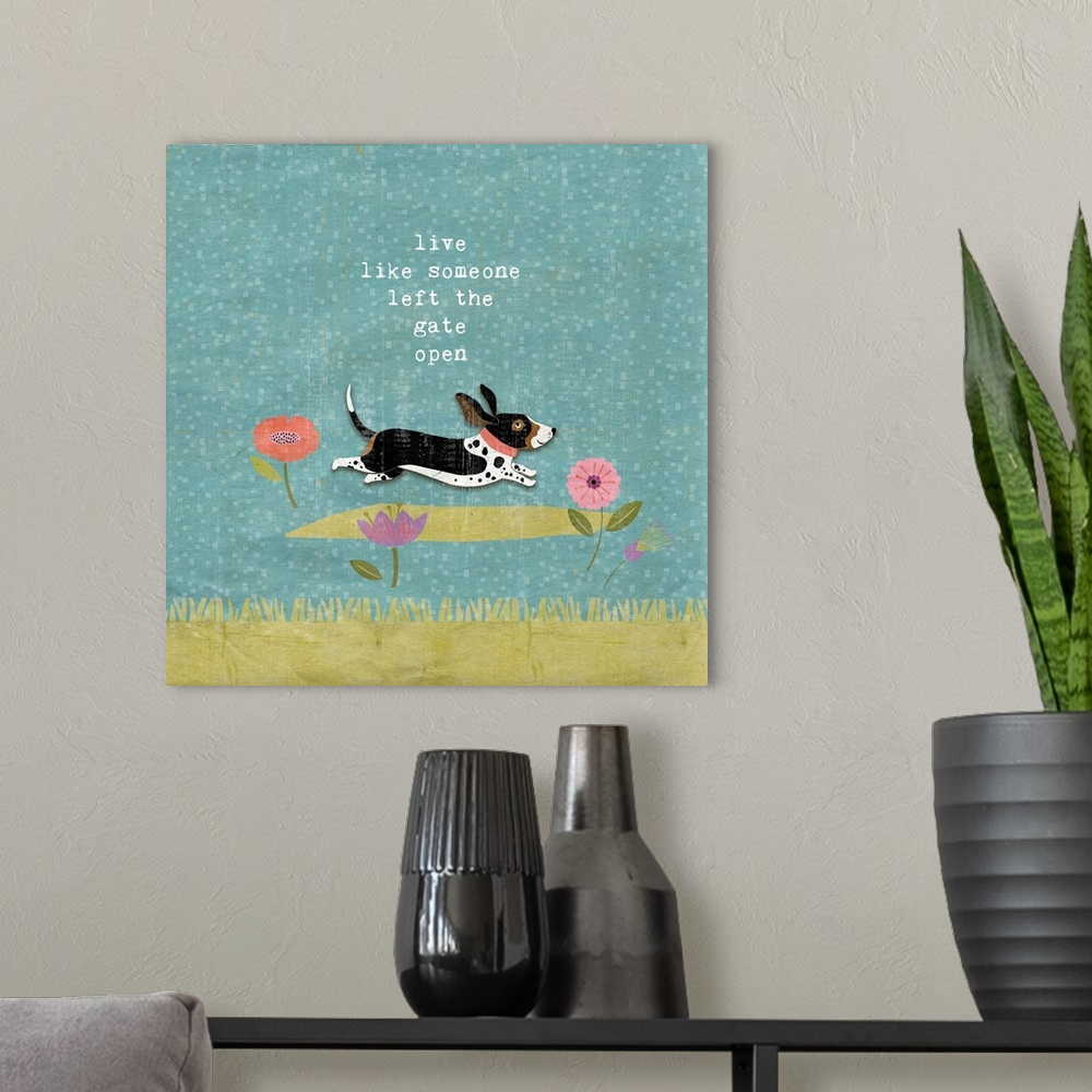 A modern room featuring Unconditional love of a dog is on display with this fun and whimsical scene!