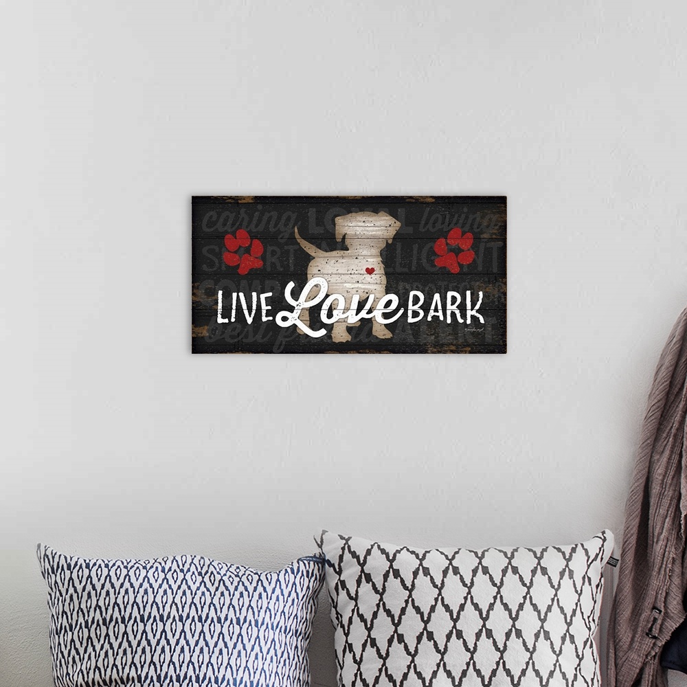 A bohemian room featuring Live Love Bark