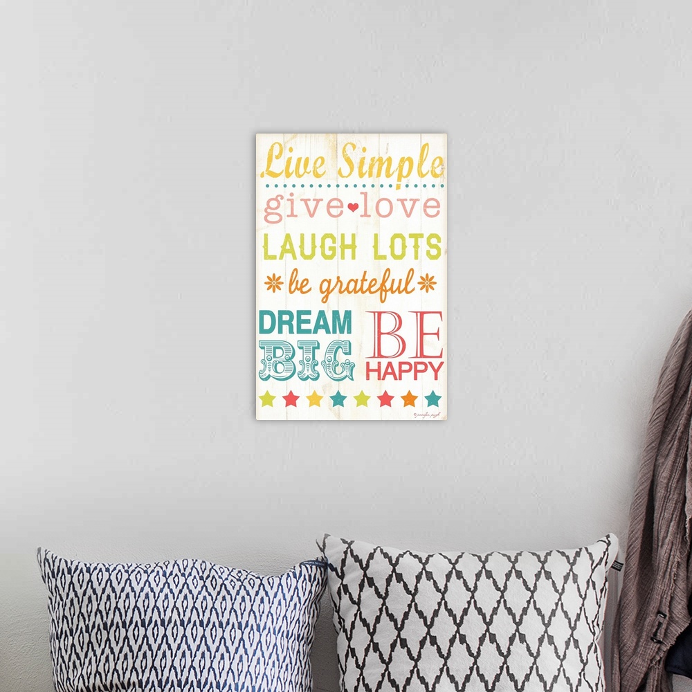 A bohemian room featuring Inspirational words against a light background.