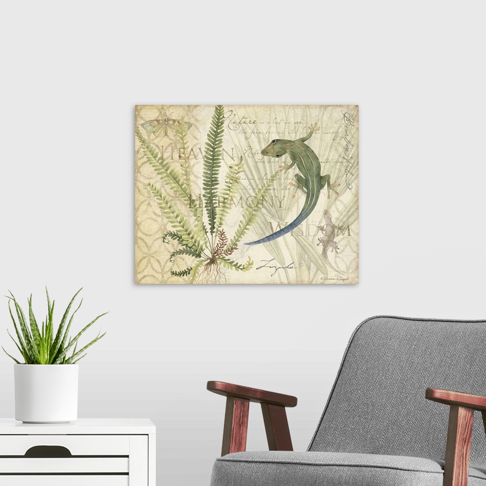 A modern room featuring Bring the natural habitat indoors with this lyrical lizard.