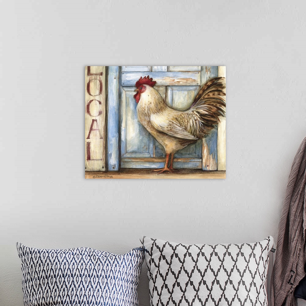 A bohemian room featuring Sophisticated country rooster adds warmth to kitchens.