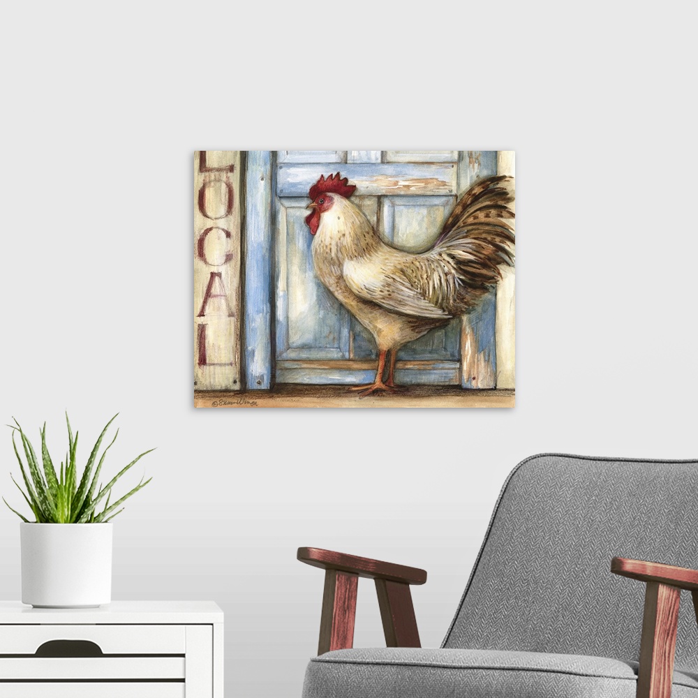 A modern room featuring Sophisticated country rooster adds warmth to kitchens.
