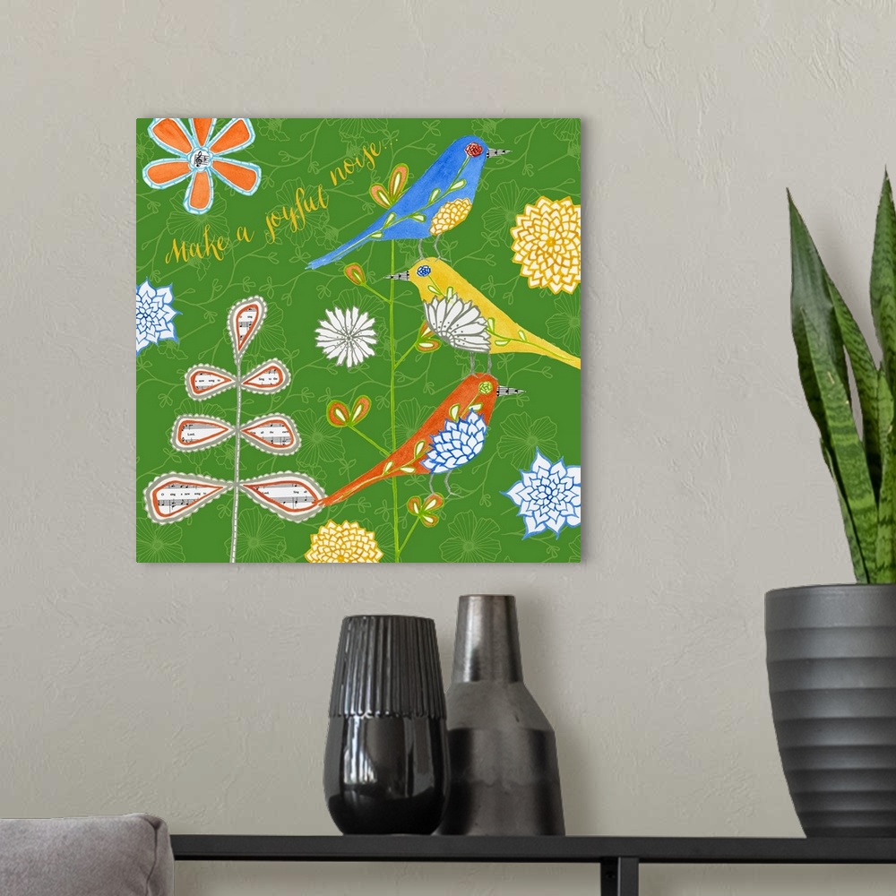 A modern room featuring Bright nature-themed art with meaningful sentiments