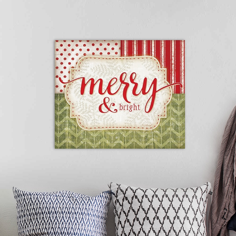 A bohemian room featuring Contemporary holiday themed typography art.