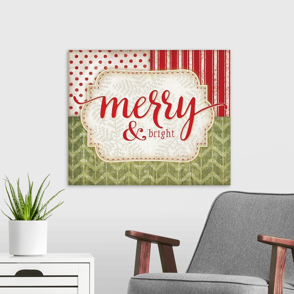 A modern room featuring Contemporary holiday themed typography art.