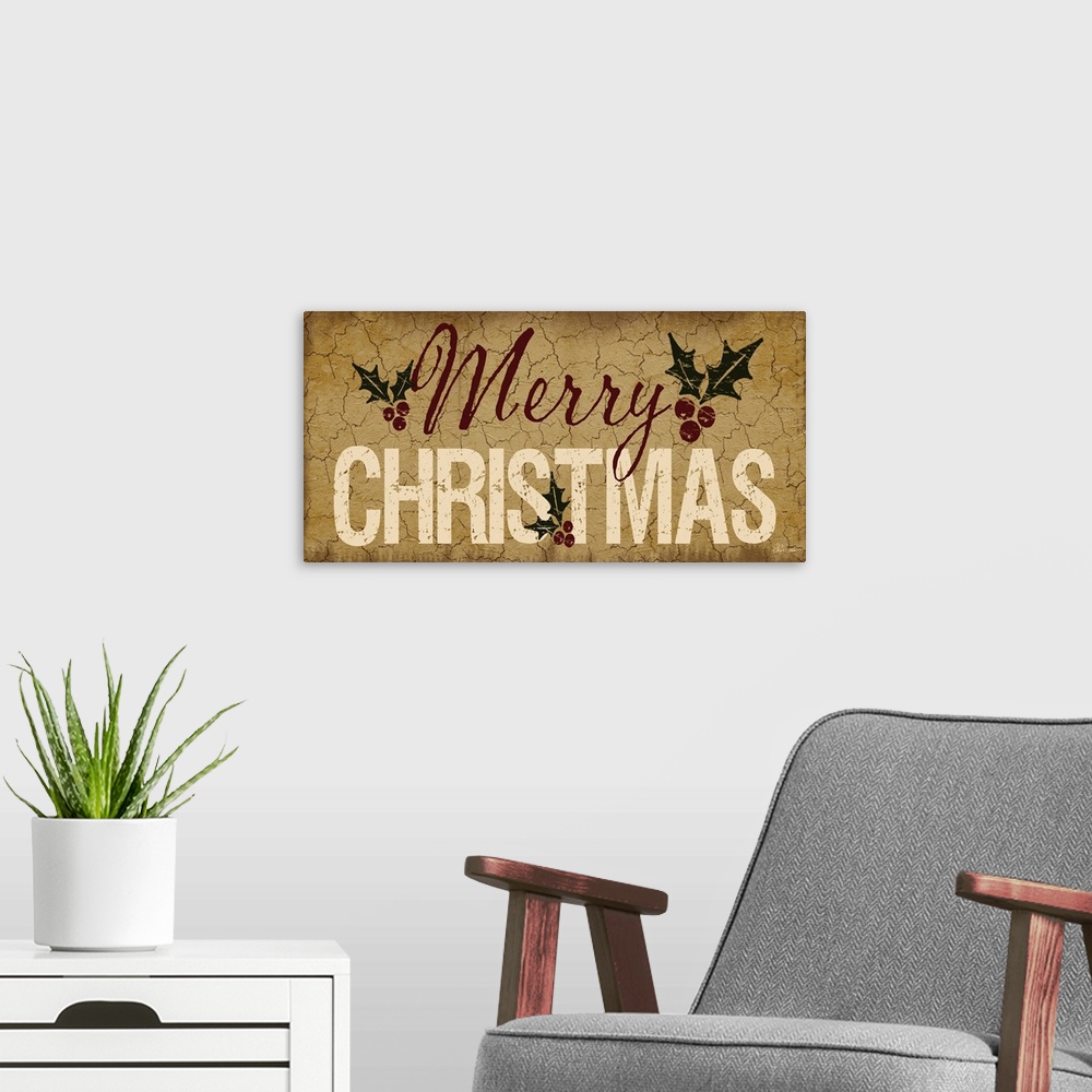 A modern room featuring Cheerful holiday sentiment against a rustic background.