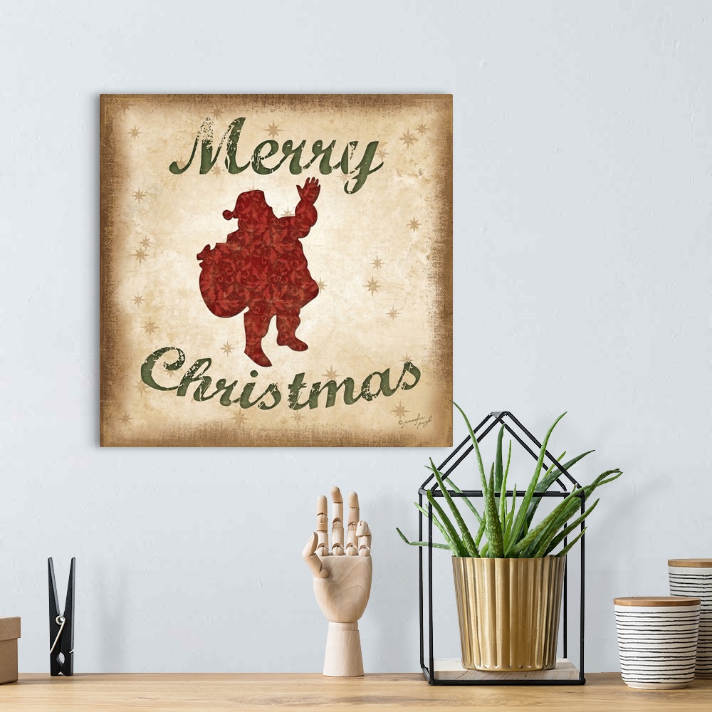 A bohemian room featuring Holiday sentiments with a Santa Claus silhouette and a neutral background.