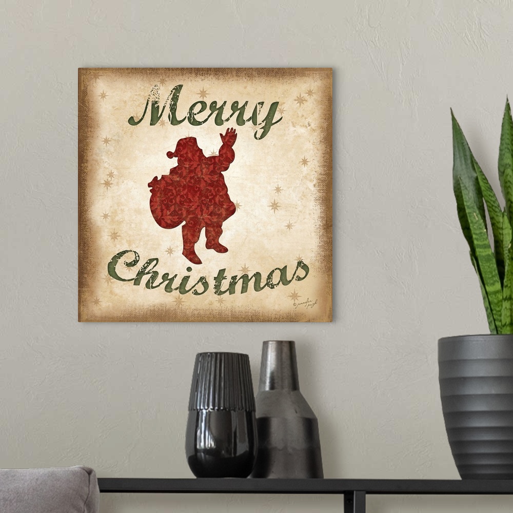 A modern room featuring Holiday sentiments with a Santa Claus silhouette and a neutral background.