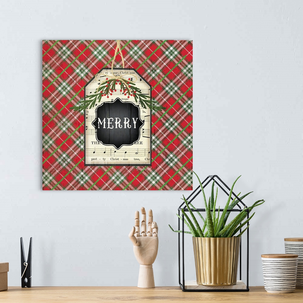 A bohemian room featuring Merry Christmas Plaid